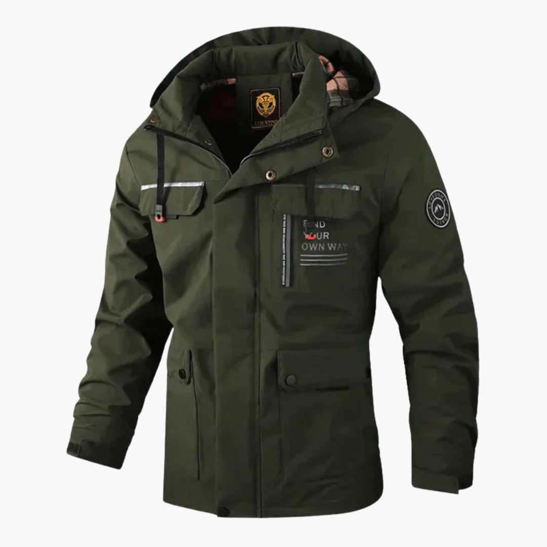 Herren Winterjacke mit gefütterter Kapuze - grün
