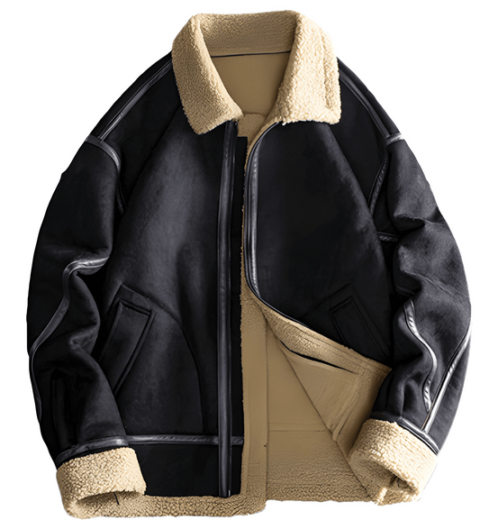 Winterjacke Herren im Retro-Stil mit Streifen - schwarz