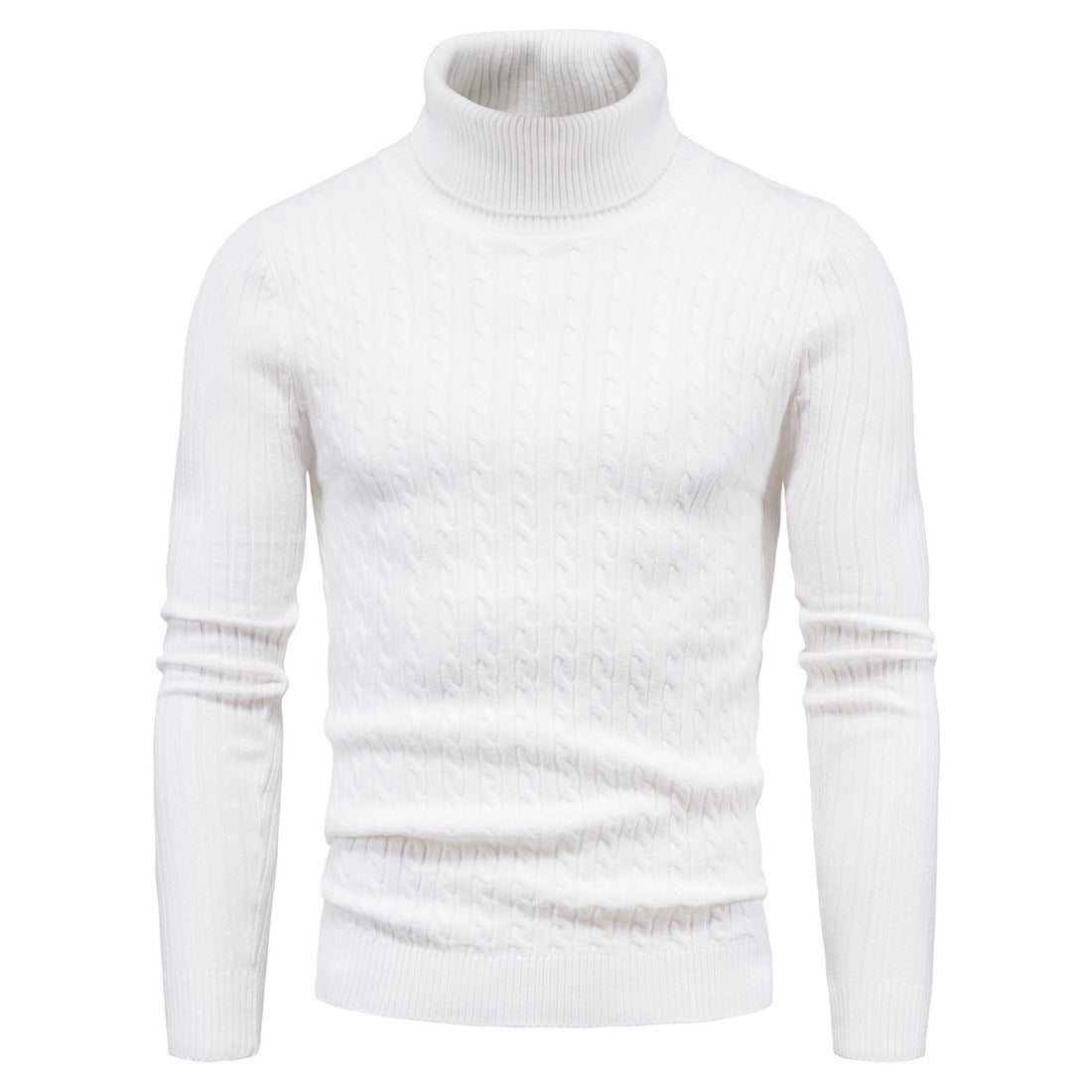 Herren Rollkragenpullover mit Rippstruktur - weiß