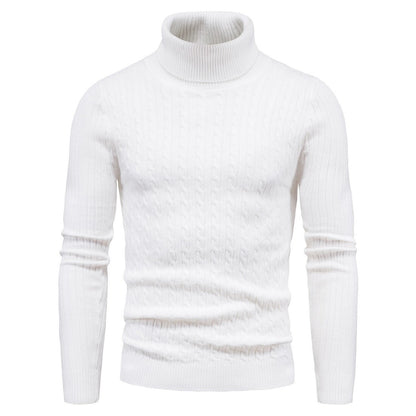 Herren Rollkragenpullover mit Rippstruktur - weiß