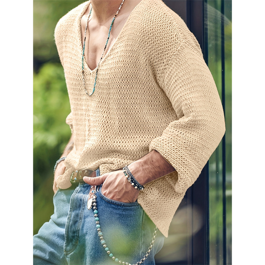 Herren Pullover mit V-Ausschnitt und Langarm - khaki