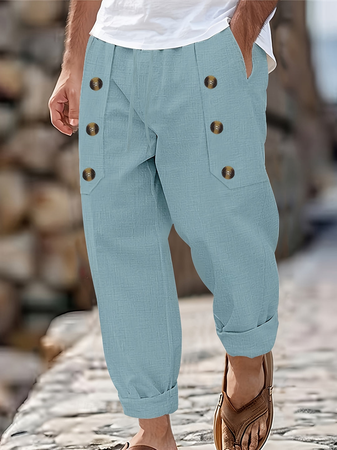 Herren Hose im Tapered Schnitt mit Knöpfen - blau