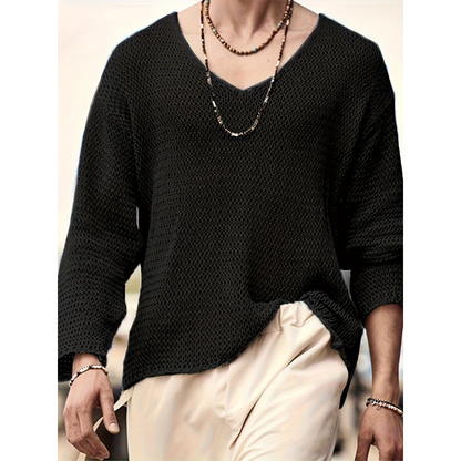 Herren Pullover mit V-Ausschnitt und Langarm - schwarz