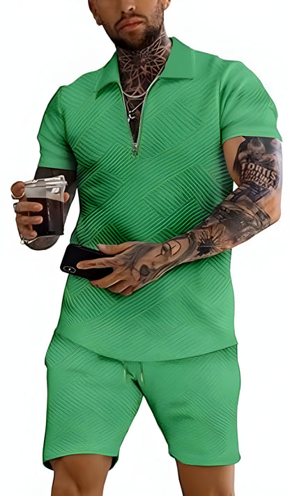 Herren Set aus Poloshirt und Shorts - hell-grün