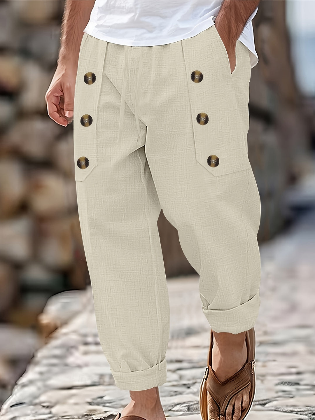Herren Hose im Tapered Schnitt mit Knöpfen - apricot