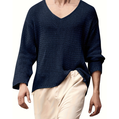Herren Pullover mit V-Ausschnitt und Langarm - blau