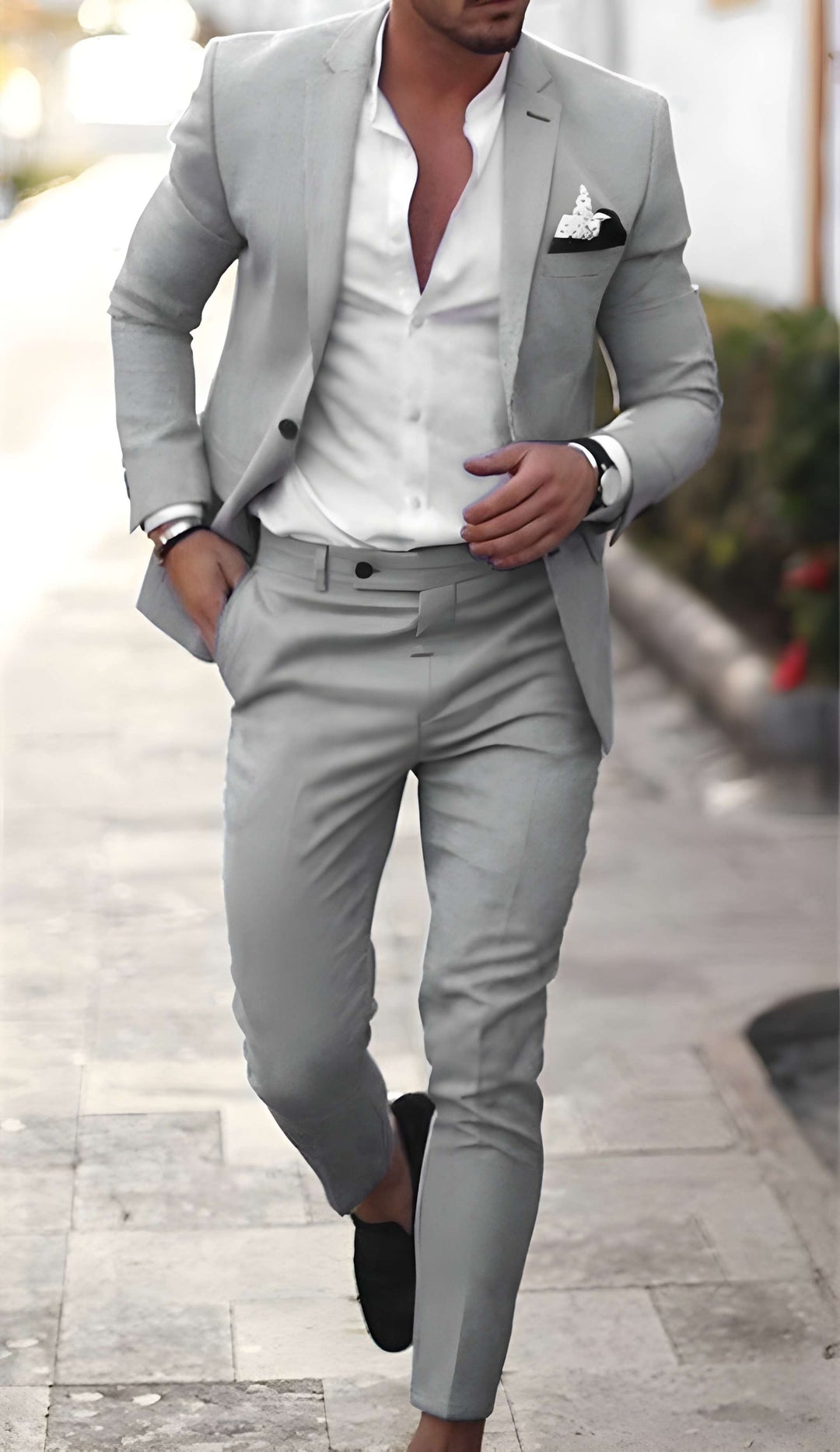 Herren Anzug zweiteilig mit Slim Fit - hell-grau