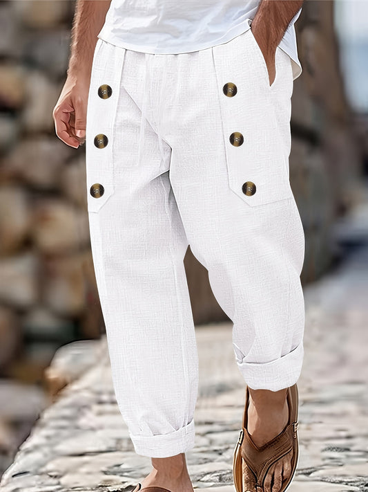 Herren Hose im Tapered Schnitt mit Knöpfen - weiß