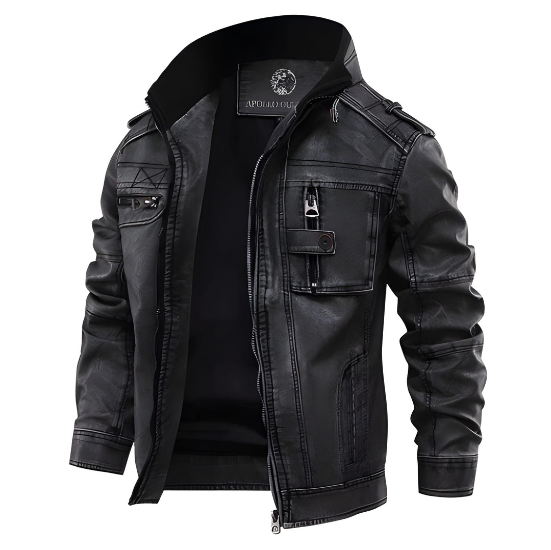 Herren Lederjacke im Biker-Vintage-Look - schwarz