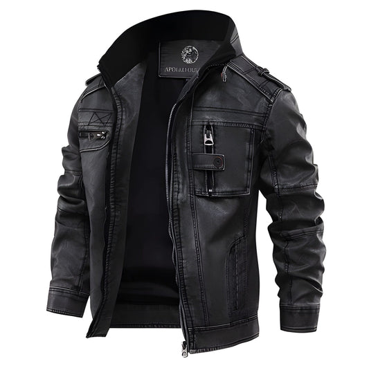 Herren Lederjacke im Biker-Vintage-Look - schwarz