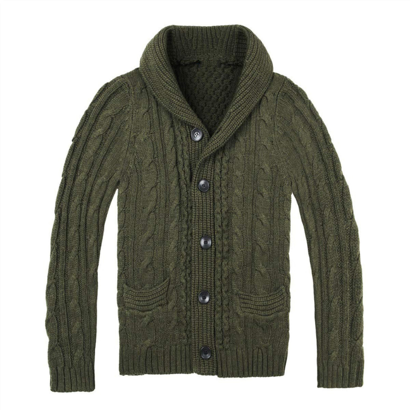 Herren Strickjacke mit Zopfmuster - olivgrün