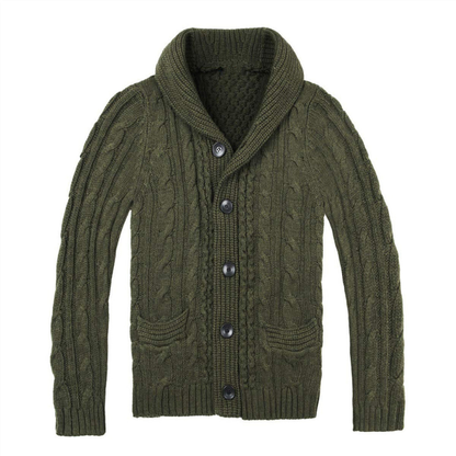 Herren Strickjacke mit Zopfmuster - olivgrün