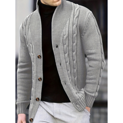 Herren Cardigan mit Rippstrick und Knopfleiste - grau