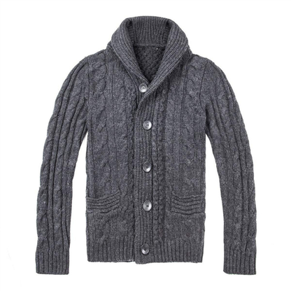 Herren Strickjacke mit Zopfmuster - dunkelgrau