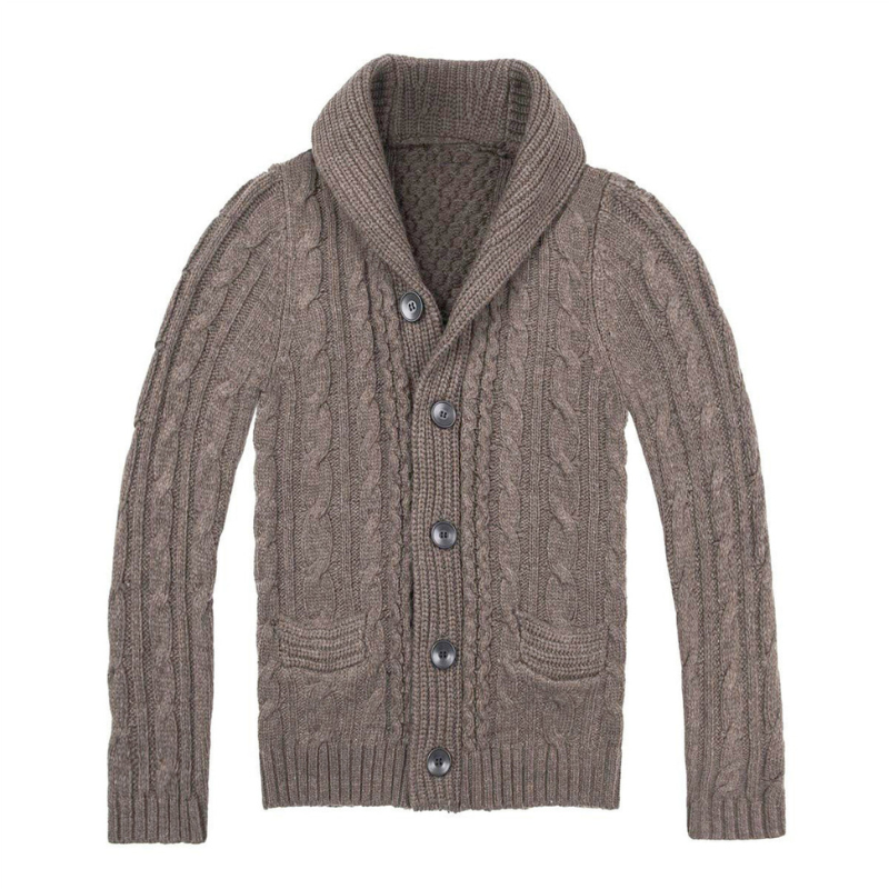 Herren Strickjacke mit Zopfmuster - braun