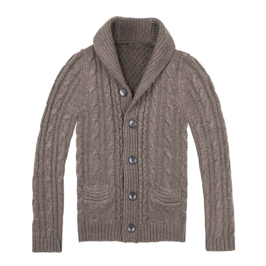 Herren Strickjacke mit Zopfmuster - braun