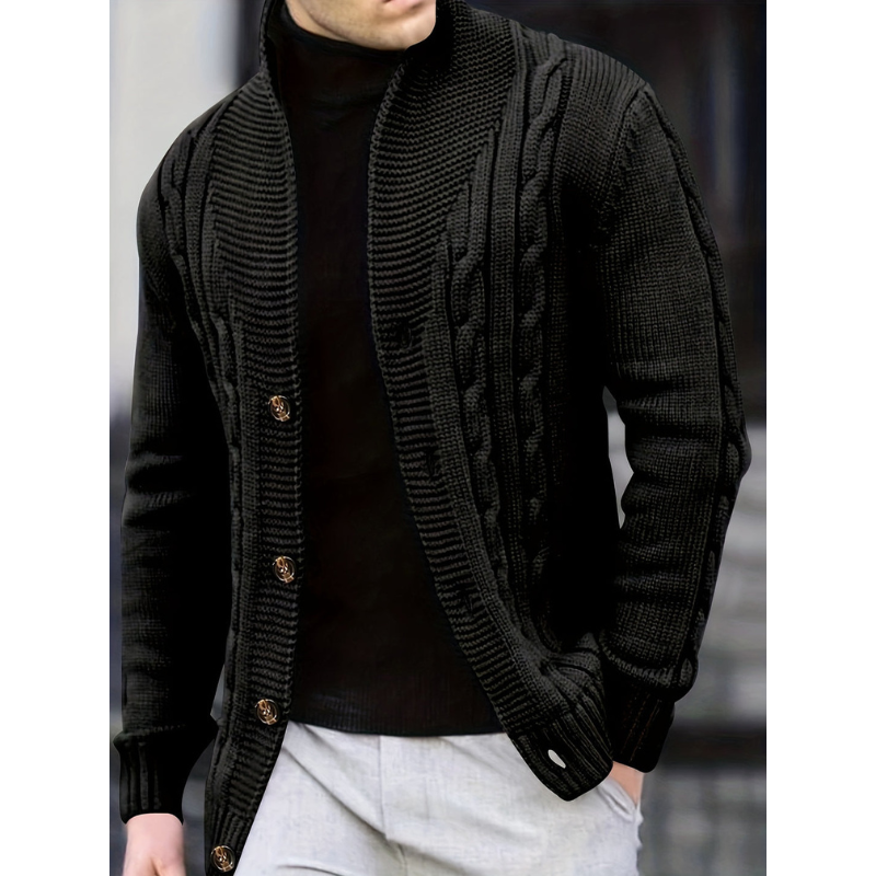 Herren Cardigan mit Rippstrick und Knopfleiste - schwarz