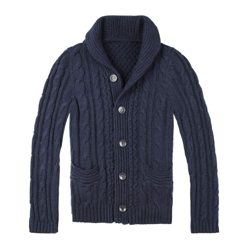 Herren Strickjacke mit Zopfmuster - dunkelblau