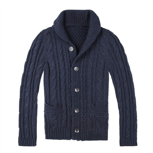 Herren Strickjacke mit Zopfmuster - dunkelblau