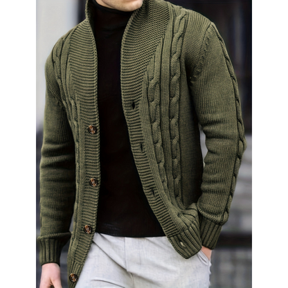 Herren Cardigan mit Rippstrick und Knopfleiste - grün