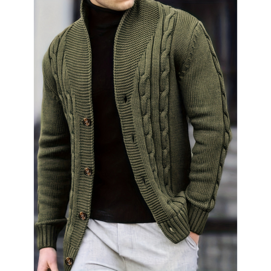 Herren Cardigan mit Rippstrick und Knopfleiste - grün