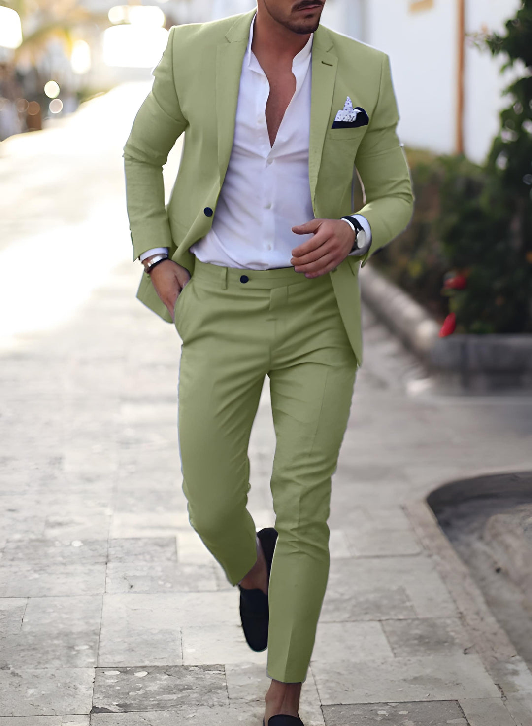 Herren Anzug zweiteilig mit Slim Fit - hell - grün