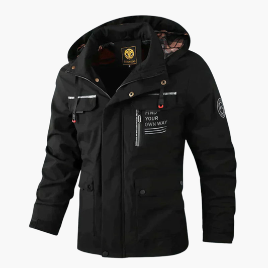 Herren Winterjacke mit gefütterter Kapuze - schwarz