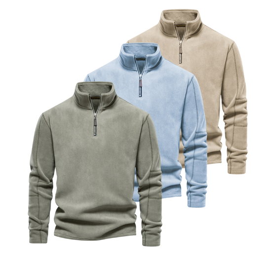 Herren Pullover mit Halb-Zip im Outdoor-Stil - beige-blau-grün