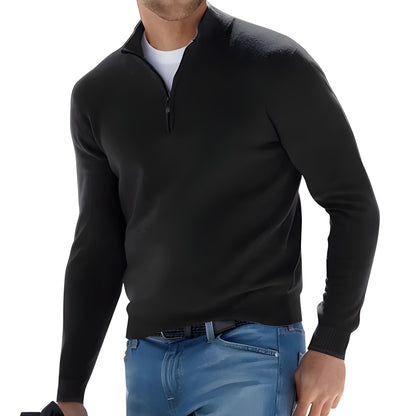 Herren Strickpullover mit Halbreißverschluss - schwarz