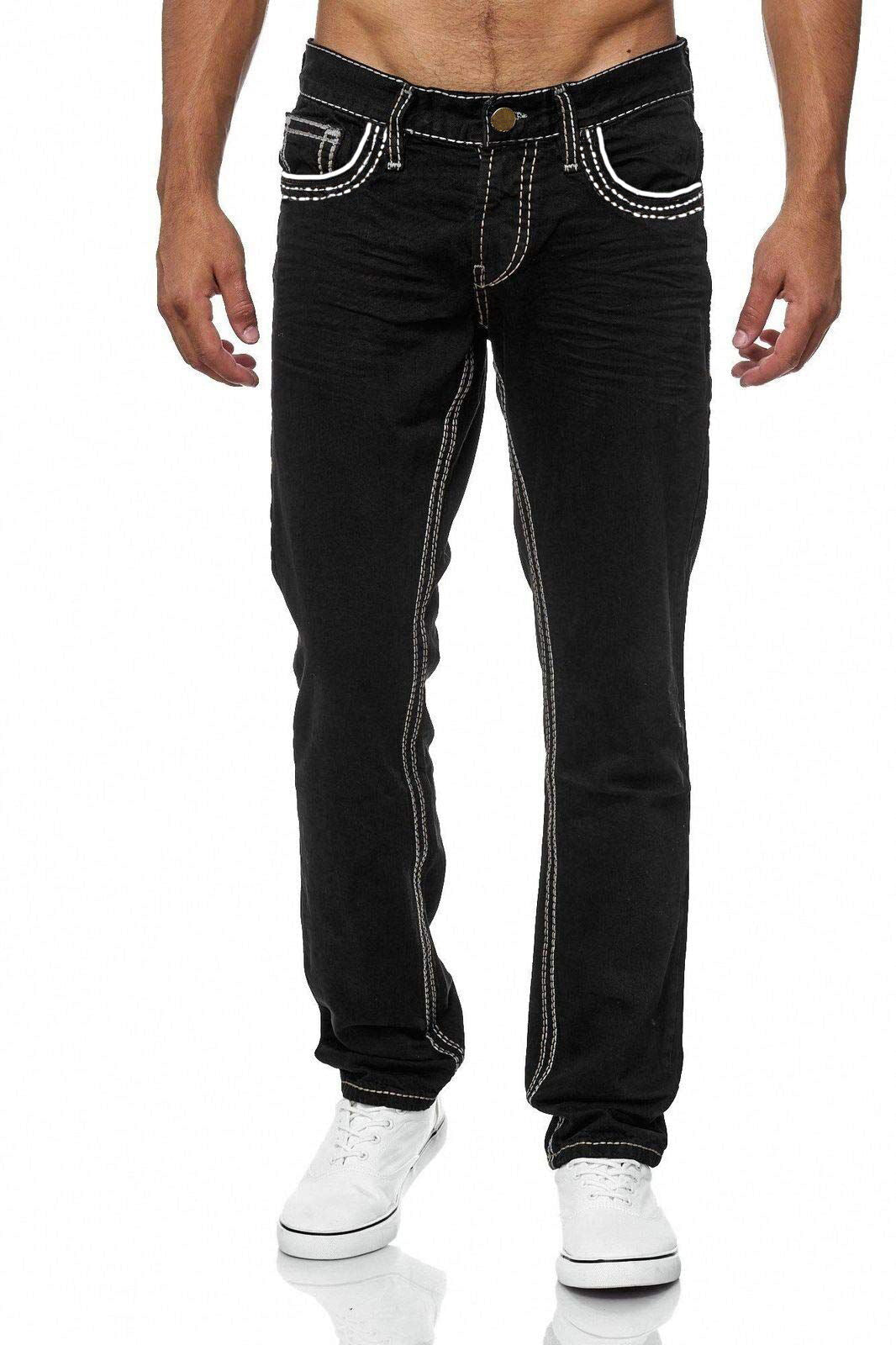 Herren Jeans im Straight Leg Schnitt mit Knopfverschluss - schwarz