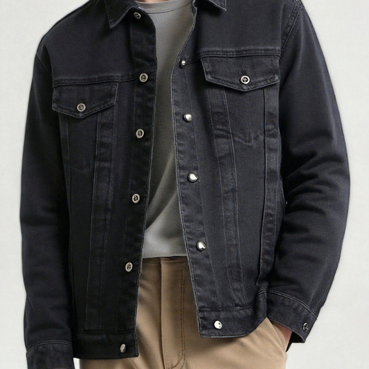 Winterjacke Herren im Trucker-Stil mit Knöpfen - schwarz
