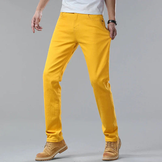 Herren Hose mit schmalem Schnitt und Knopfverschluss - gelb