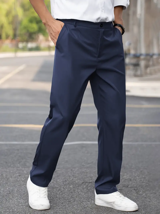 Herren Stoffhose im Slimfit mit Knopfverschluss - blau