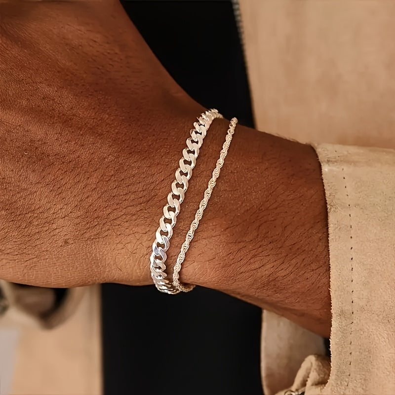 Herren Armband mit feinem Kettendesign und verstellbarem Verschluss - silber