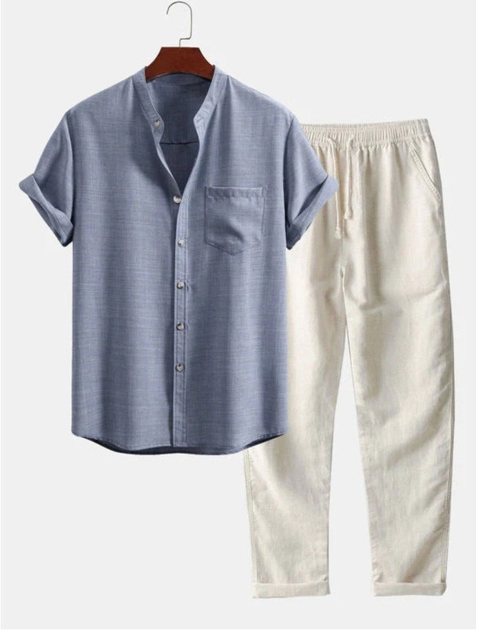 Herren Set aus Kurzarmshirt und Hose - blau