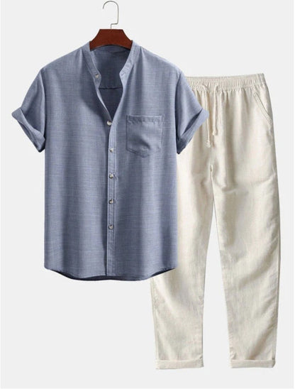 Herren Set aus Kurzarmshirt und Hose - blau