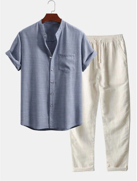 Herren Set aus Kurzarmshirt und Hose - blau