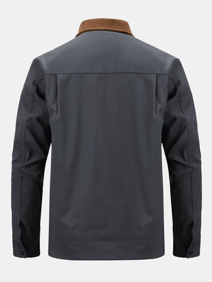 Herren Baumwoll-Reißverschluss-Jacke mit Kord-Kragen – Klassische Regu
