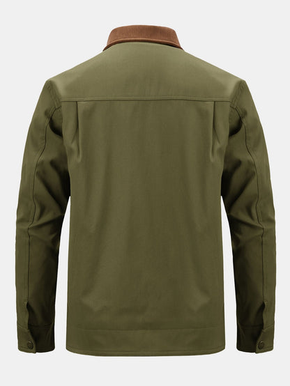 Herren Baumwoll-Reißverschluss-Jacke mit Kord-Kragen – Klassische Regu