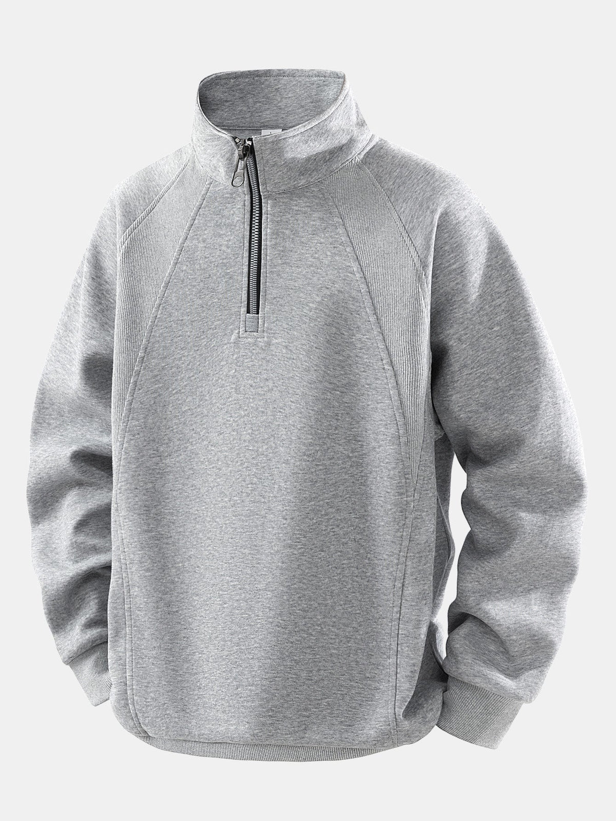 Herren Baumwollmischung Viertel-Reißverschluss Sweatshirt in grau, Entspannte