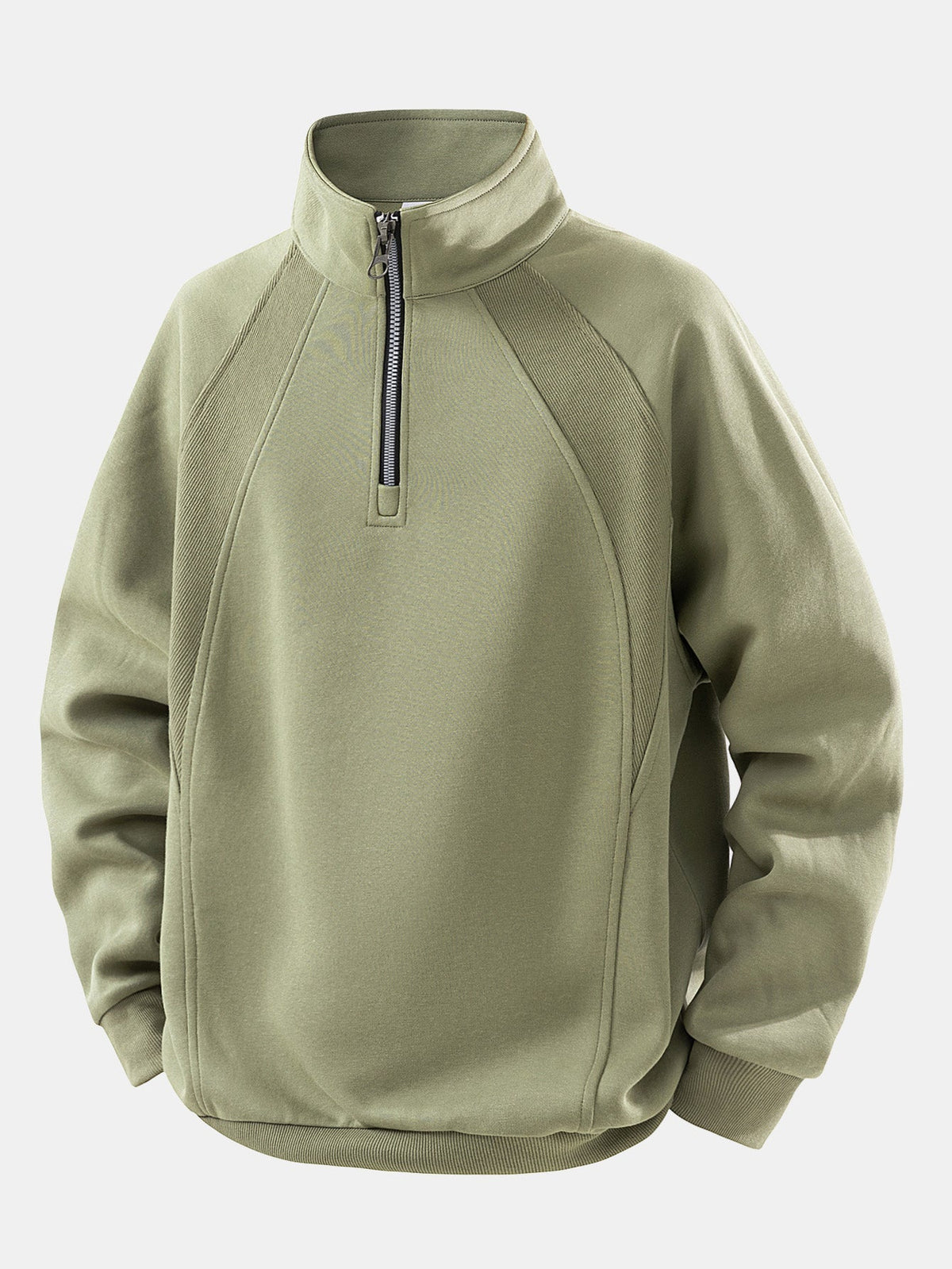 Herren Baumwollmischung Viertel-Reißverschluss Sweatshirt in olivgrün, Entspannte