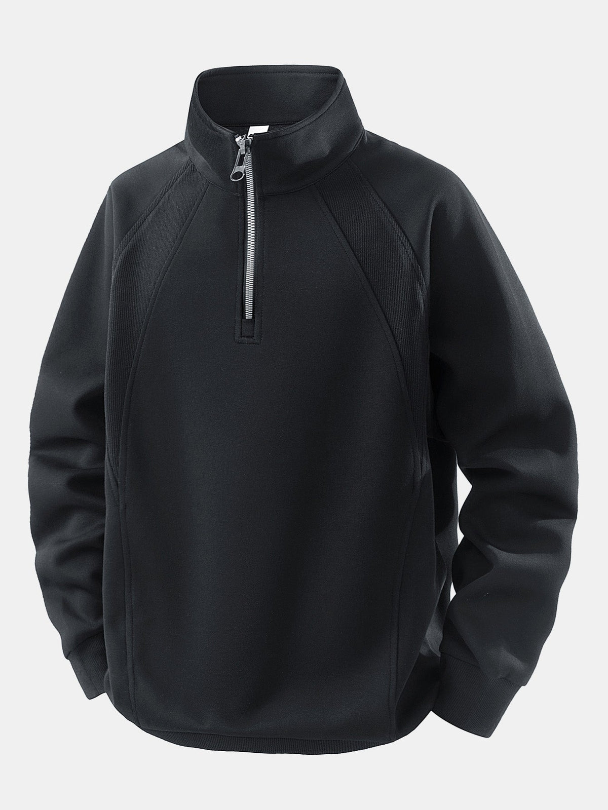 Herren Baumwollmischung Viertel-Reißverschluss Sweatshirt in schwarz, Entspannte