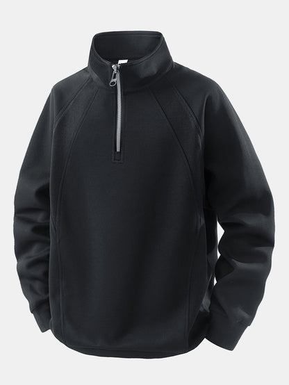 Herren Baumwollmischung Viertel-Reißverschluss Sweatshirt in schwarz, Entspannte