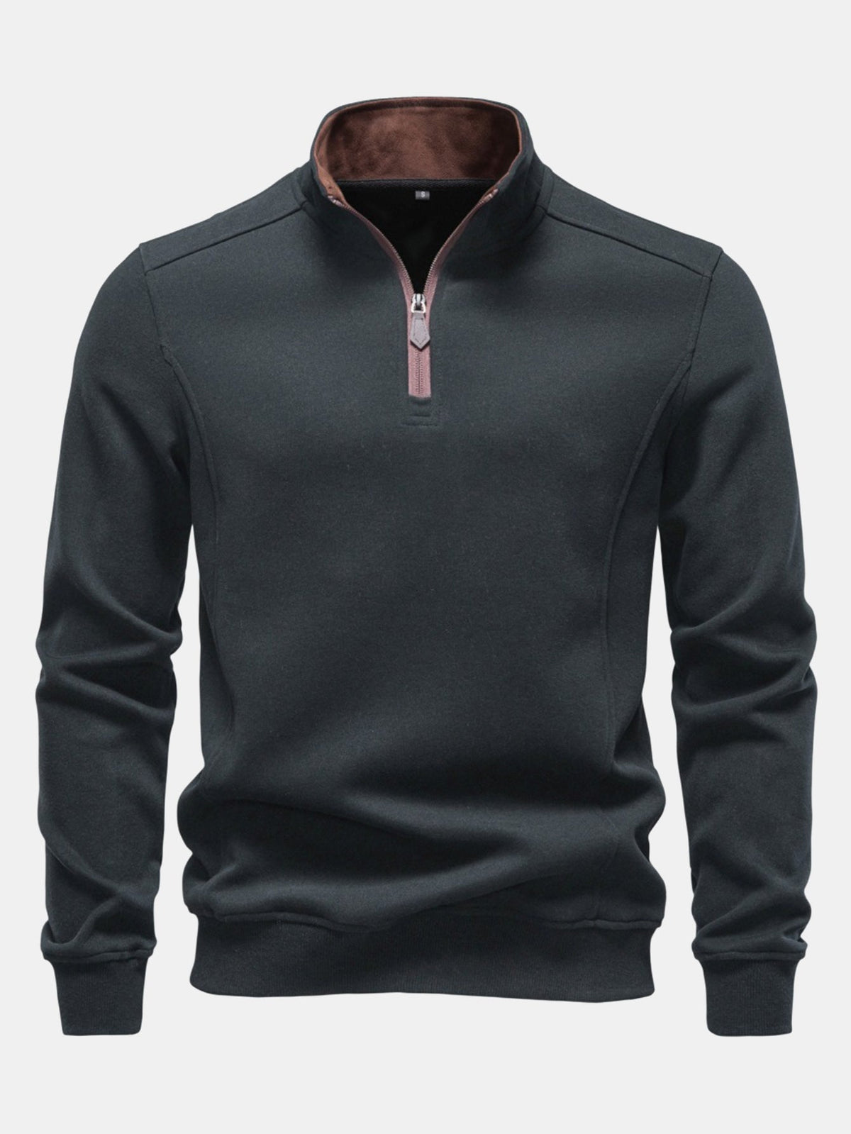 Herren Baumwollmischung Viertel-Reißverschluss Sweatshirt in dunkelgrau, Stehkragen