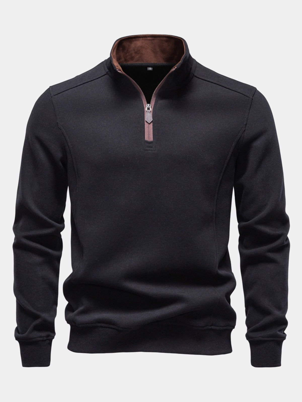 Herren Baumwollmischung Viertel-Reißverschluss Sweatshirt in schwarz, Stehkragen