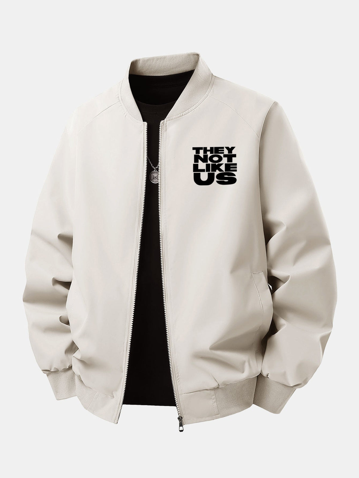 Herren Bedruckte Bomber-Jacke mit Rippenkragen – Entspannte Passform - Beige