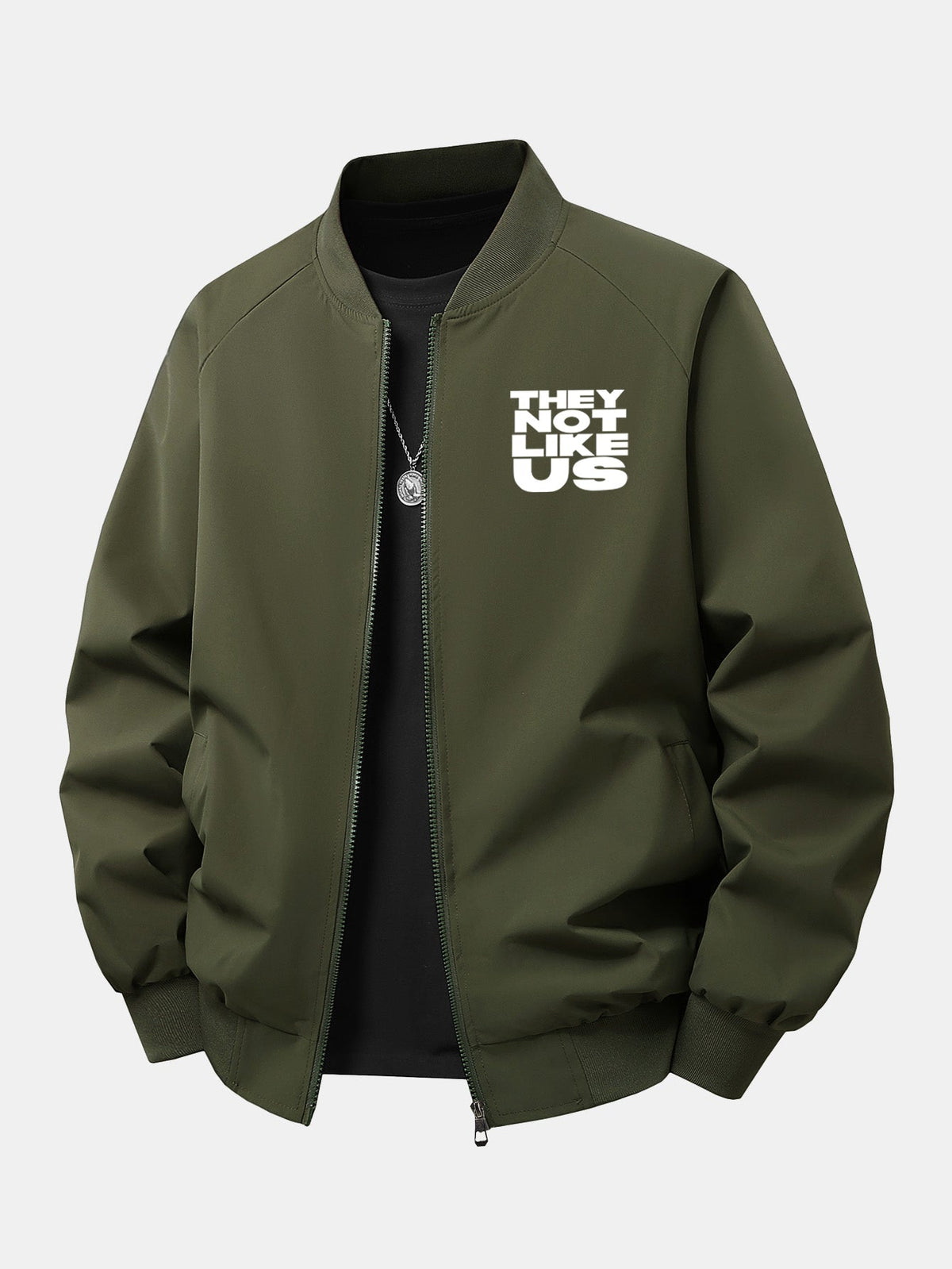 Herren Bedruckte Bomber-Jacke mit Rippenkragen – Entspannte Passform - Dunkelgrün