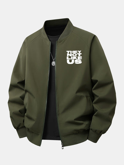 Herren Bedruckte Bomber-Jacke mit Rippenkragen – Entspannte Passform - Dunkelgrün
