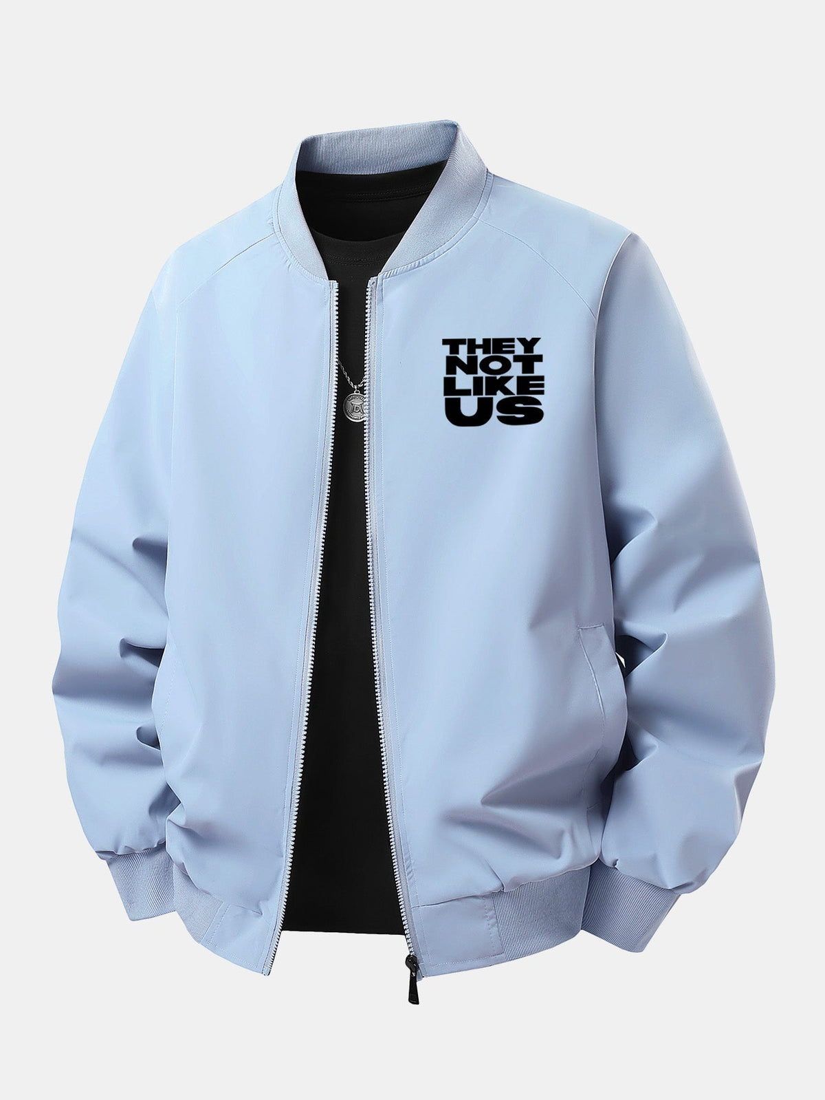Herren Bedruckte Bomber-Jacke mit Rippenkragen – Entspannte Passform - Hellblau