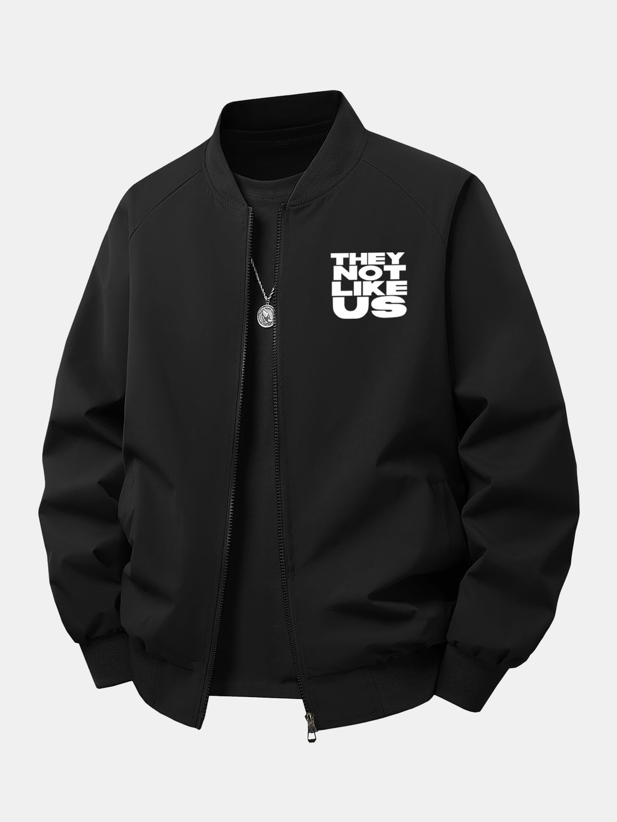 Herren Bedruckte Bomber-Jacke mit Rippenkragen – Entspannte Passform - Schwarz